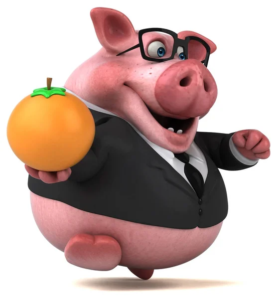 Fun cartoon character with orange — Stock Photo, Image