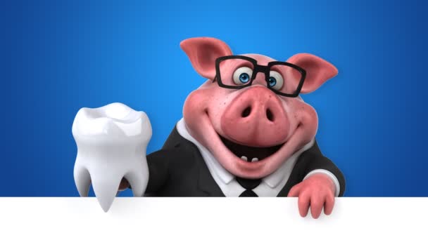 Carácter cerdo con diente — Vídeos de Stock