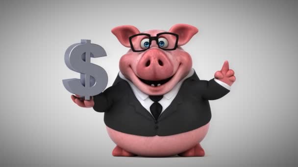 猪卡通人物与美元 — 图库视频影像