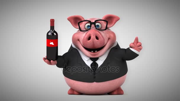 Fun cartoon character with wine — Stock Video