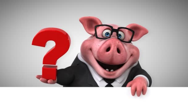 Porco personagem de desenho animado com pergunta — Vídeo de Stock