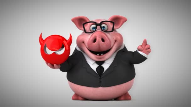 Schwein-Cartoon-Figur mit Virus — Stockvideo