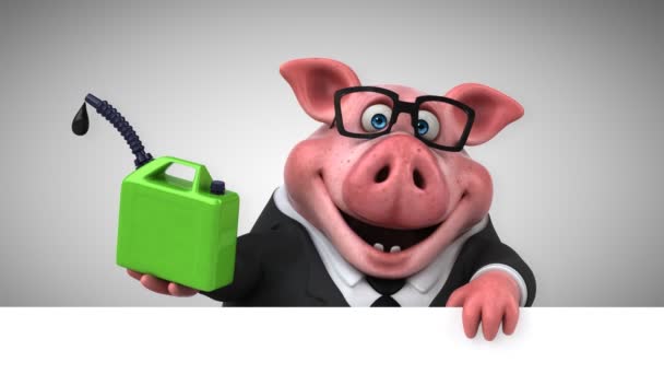 Pig  cartoon character with oil — Stock Video