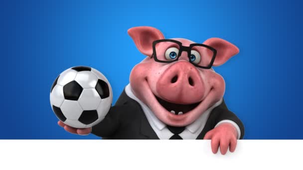 Cerdo personaje de dibujos animados con bola — Vídeos de Stock