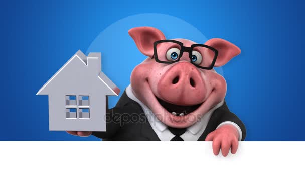 猪有趣的卡通人物与房子 — 图库视频影像