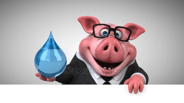 Schwein Cartoon-Figur mit Wassertropfen — Stockvideo