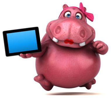 komik çizgi film karakteri tablet ile 