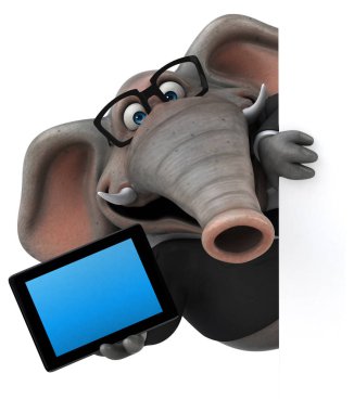 komik çizgi film karakteri tablet ile 