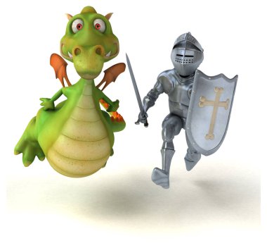 Knight ve dragon - 3d çizim