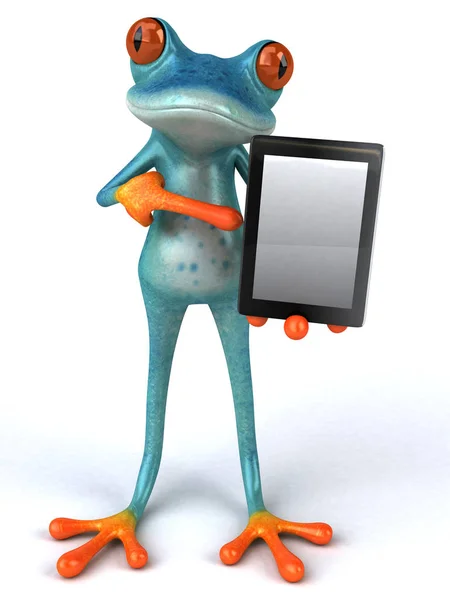 Personagem Engraçado Dos Desenhos Animados Com Tablet — Fotografia de Stock