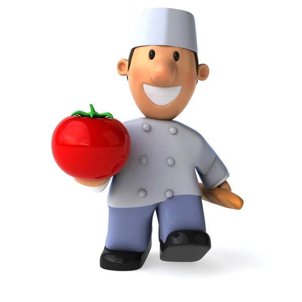 Divertido Panadero Con Tomate Ilustración — Foto de Stock