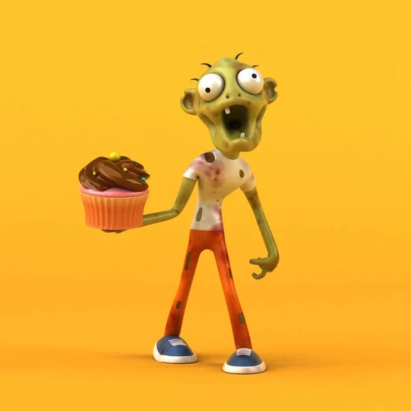Leuk Personage Met Cupcake Illustratie — Stockfoto