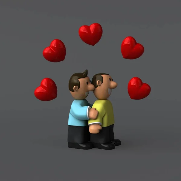 Couple Gay Avec Des Cœurs Rouges Illustration — Photo