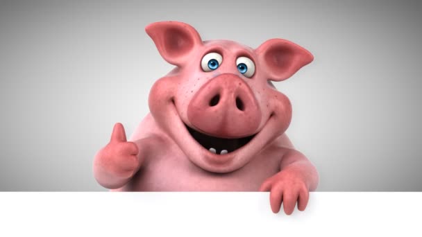 Fun Pig Cartoon Character Thumb Animation — Stock Video