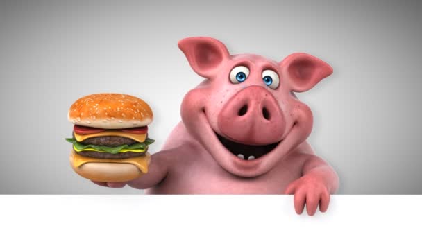 Свинья держит гамбургер — стоковое видео