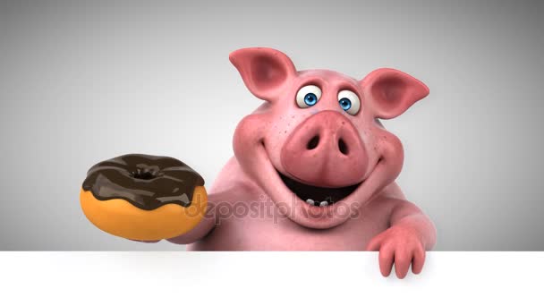 Свинья держит сладкий пончик — стоковое видео