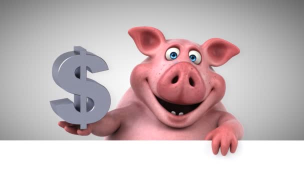 Свинья держит знак доллара — стоковое видео