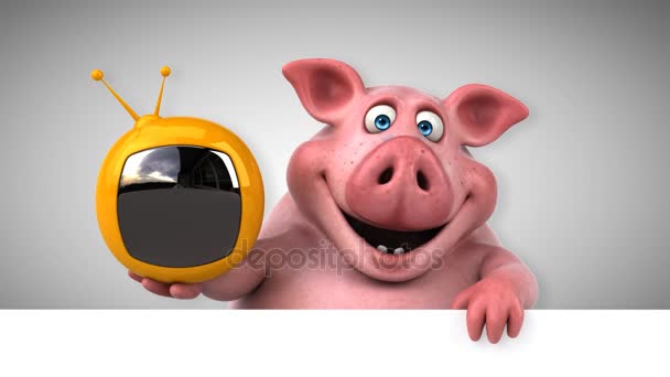 Pig holding tv set — Stock Video