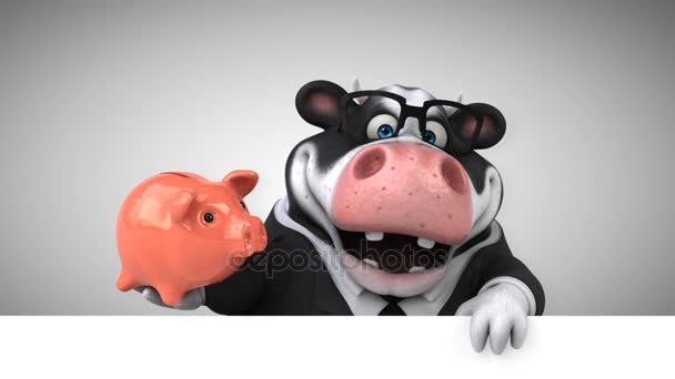 Cartoon character with piggy bank — Stock Video