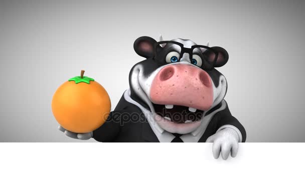 Divertido personaje de dibujos animados con naranja — Vídeos de Stock