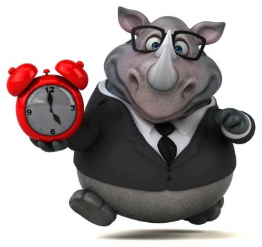 Alarm saati olan komik çizgi film karakteri - 3B İllüstrasyon