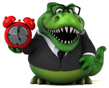 Alarm saati olan komik çizgi film karakteri - 3B İllüstrasyon