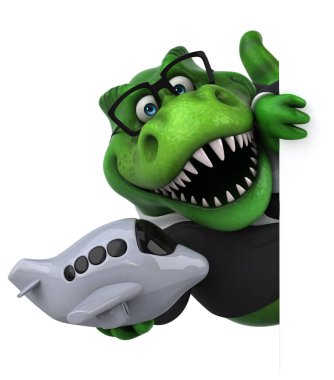 Komik çizgi film karakteri ile uçak - 3d çizim