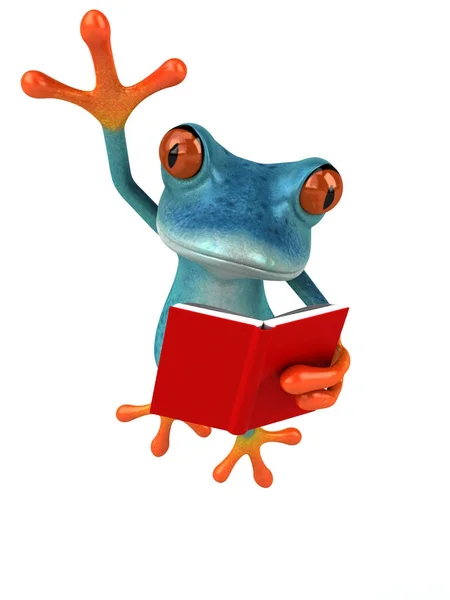 Spaß Frosch Cartoon Figur Mit Buch Illustration — Stockfoto