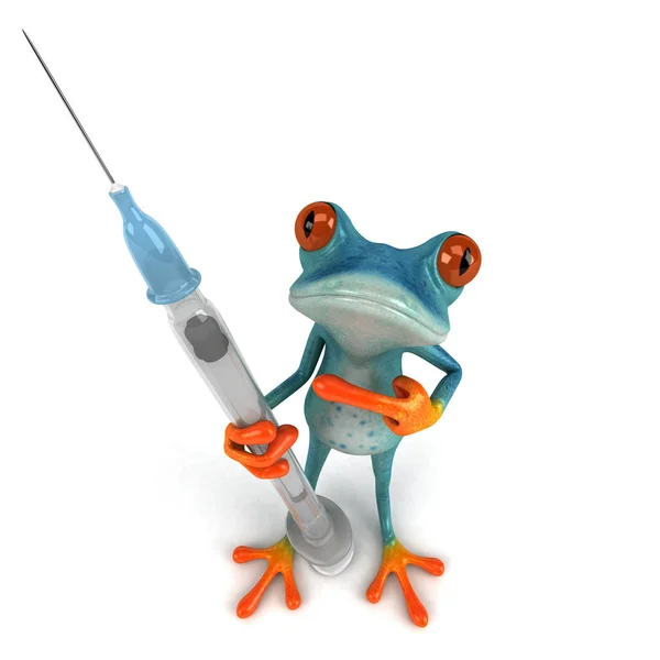 Amusant Personnage Dessin Animé Grenouille Avec Vaccin Illustration — Photo