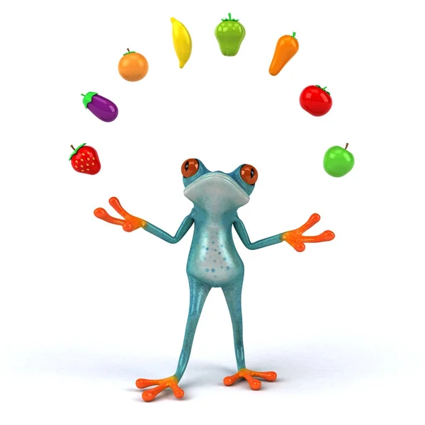 Fun Frog Cartoon Character Fruits Illustration — Stock Photo, Image