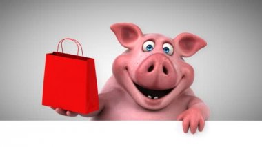 domuz holding çanta  