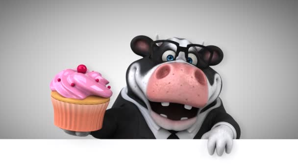 Personaje de dibujos animados con cupcake — Vídeo de stock