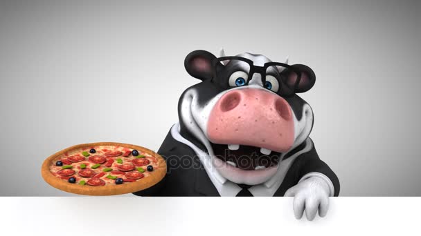 Cartoon character with pizza — Stock Video