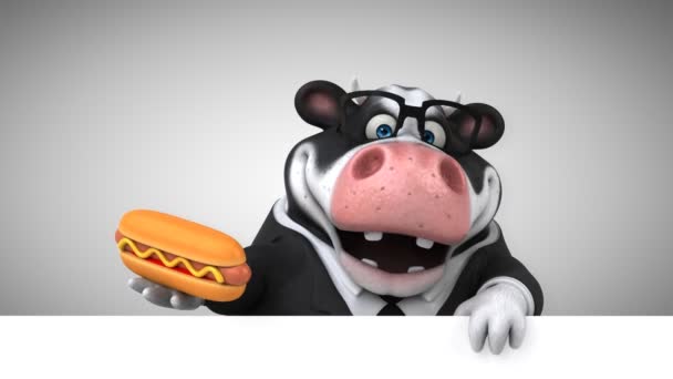 Cartoon character with hotdog — Stock Video