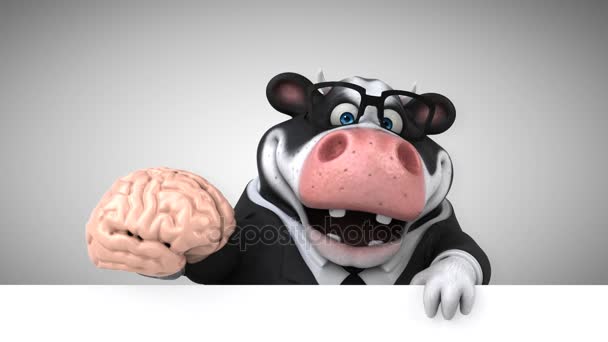 Fun cartoon character with brain — Stock Video