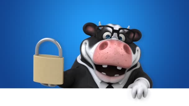 Fun cartoon character with padlock — Stock Video