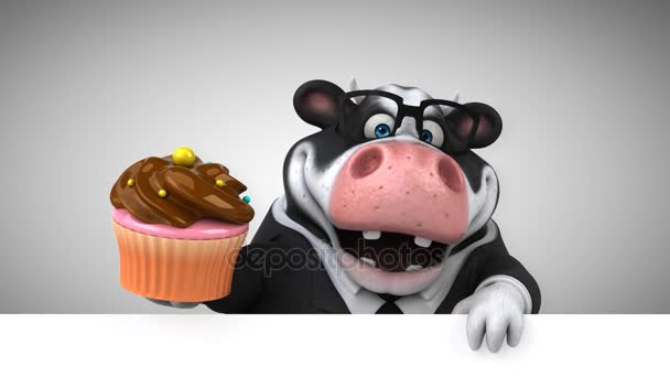 Cartoon character with cupcake — Stock Video