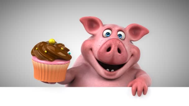 Pig holding cupcake — Stock Video