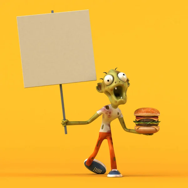 Personaggio Dei Cartoni Animati Con Hamburger Illustrazione — Foto Stock