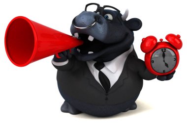 Alarm saati olan komik çizgi film karakteri - 3B İllüstrasyon