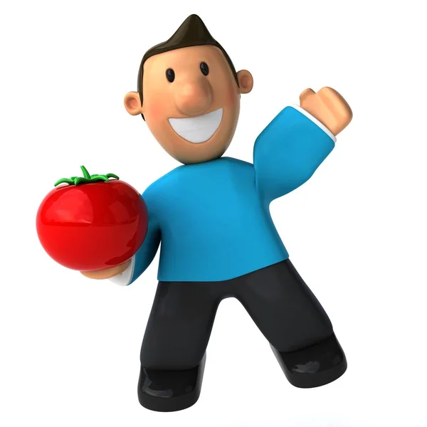 Spaß Casual Mann Mit Tomate Illustration — Stockfoto