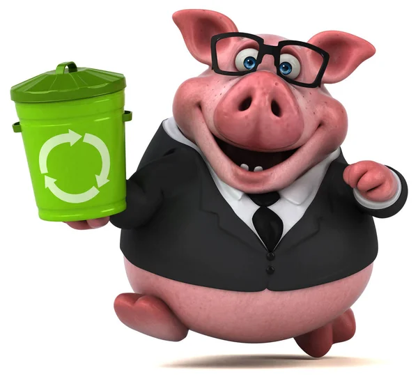 Grappige Cartoon Karakter Met Recycle Bin Illustratie — Stockfoto