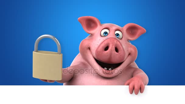 Lustiges Schwein Mit Vorhängeschloss Animation — Stockvideo