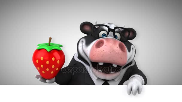 Fun cartoon character with strawberry — Stock Video