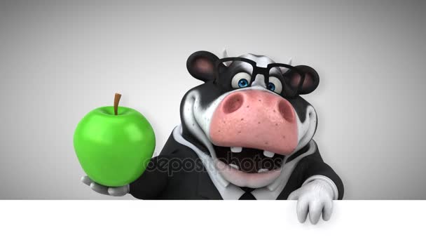 Fun cartoon character with  apple — Stock Video