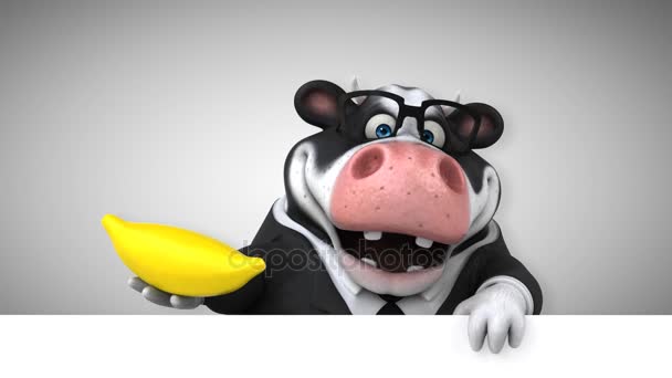Fun cartoon character with banana — Stock Video