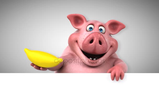 Pig holding banana — Stock Video