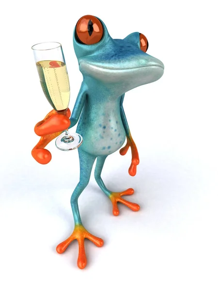 有趣的青蛙卡通人物与玻璃 — 图库照片