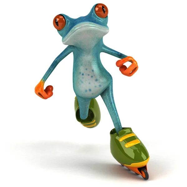 有趣的青蛙卡通人物溜冰者 — 图库照片