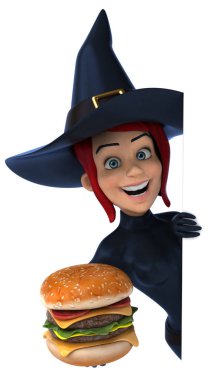 Komik karikatür karakter hamburger - 3d çizim